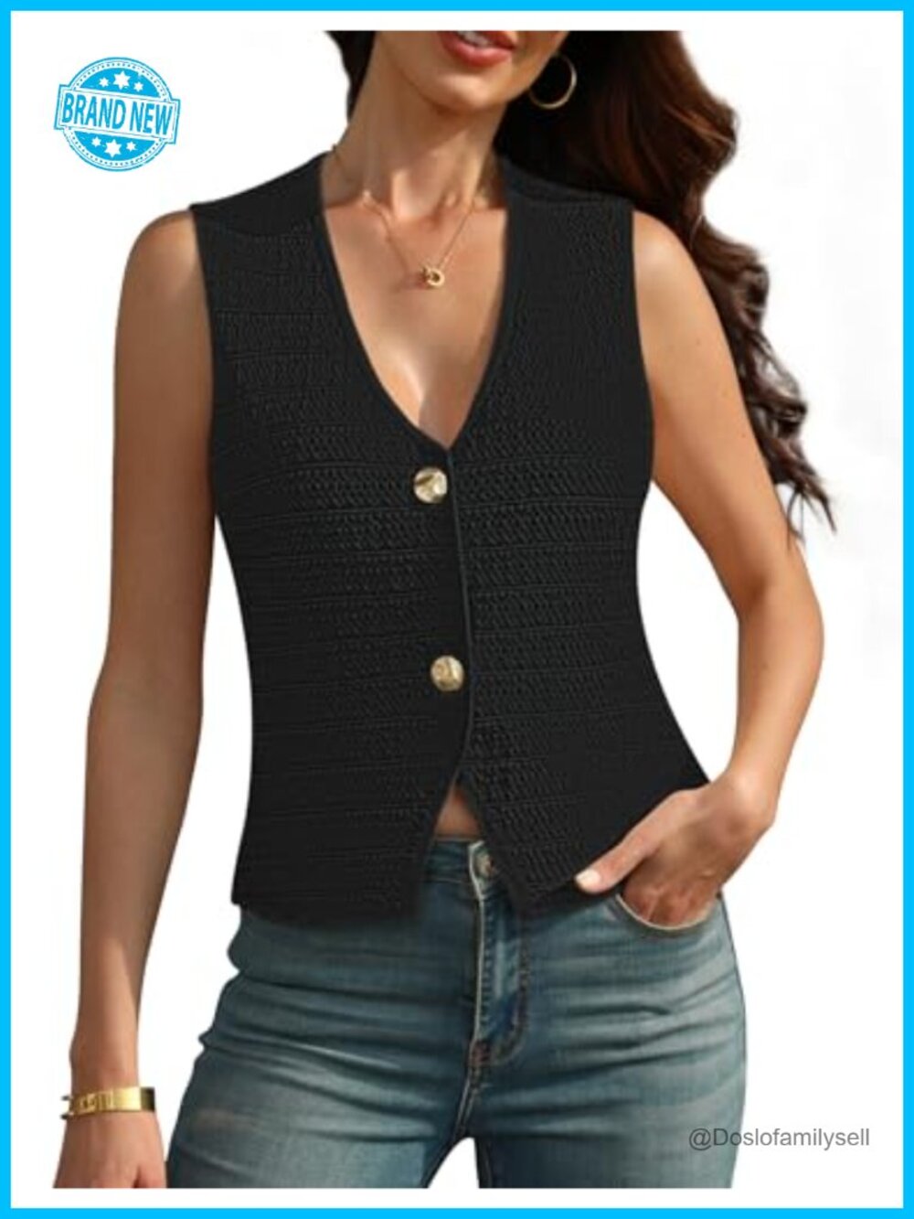 Womens V Neck Button Up Sweater Vest Lightweight Sleeveless Knit Top